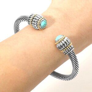 Tigerstars Boho Turquoise Stone Tip Twisted Cable Cuff Bracelet